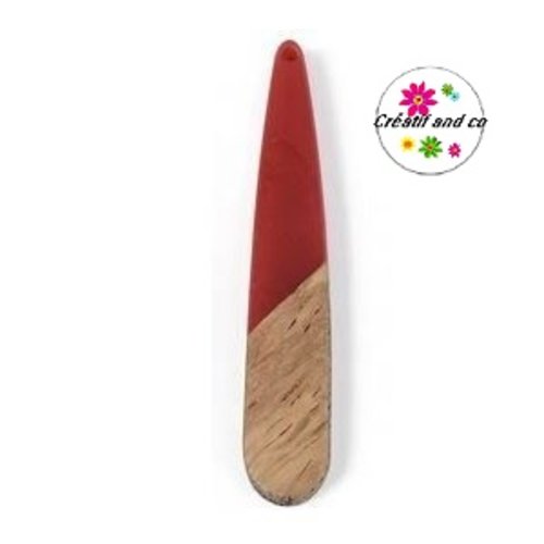 Pendentif goutte bois et résine rouge 43mm