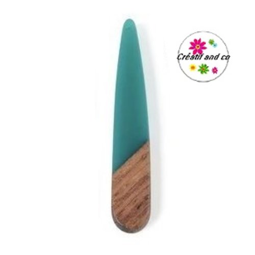 Pendentif goutte bois et résine turquoise claire 43mm