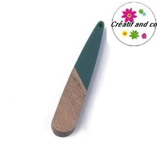 Pendentif goutte bois et résine vert 43mm