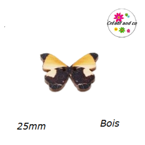 Bouton en bois papillon coloré 25mm