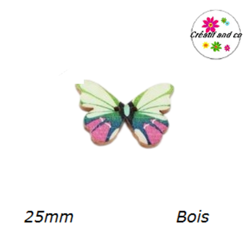 Bouton en bois papillon coloré 25mm