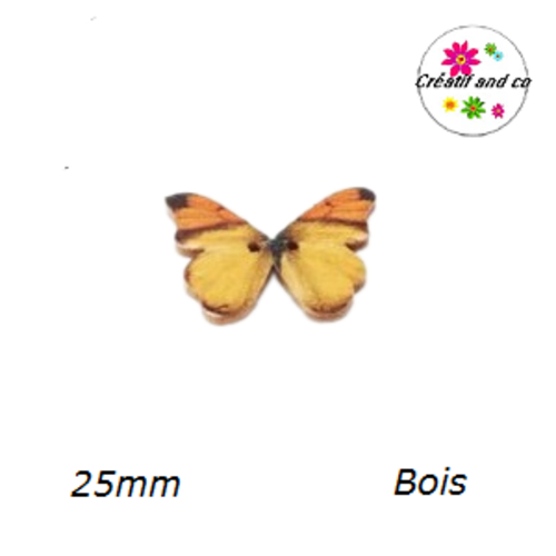 Bouton en bois papillon coloré 25mm