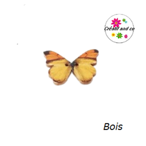 Bouton en bois papillon coloré  25mm