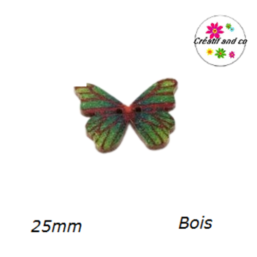 Bouton en bois papillon coloré 25mm