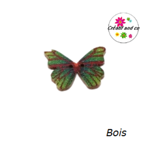 Bouton en bois papillon coloré  25mm