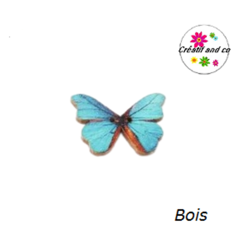 Bouton en bois papillon coloré  25mm