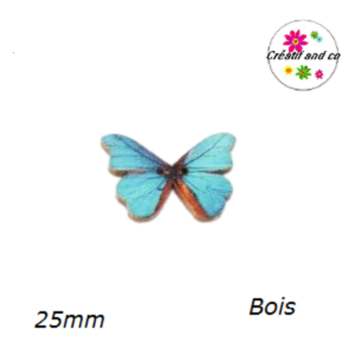 Bouton en bois papillon coloré 25mm