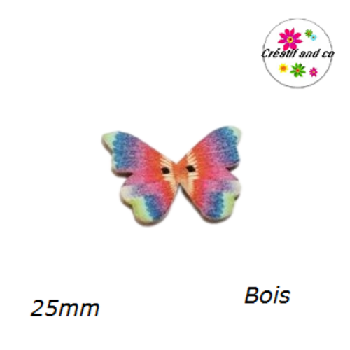 Bouton en bois papillon coloré 25mm