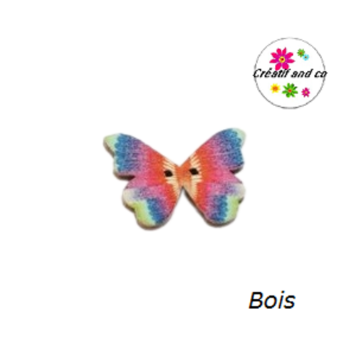 Bouton en bois papillon coloré  25mm