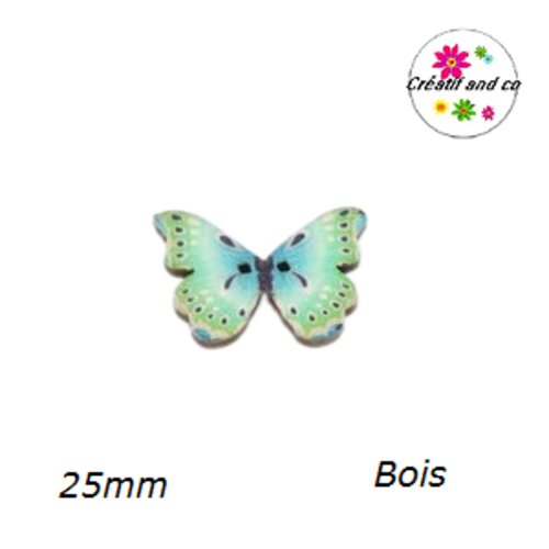 Bouton en bois papillon coloré 25mm