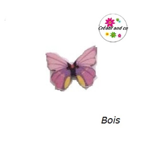 Bouton en bois papillon coloré  25mm