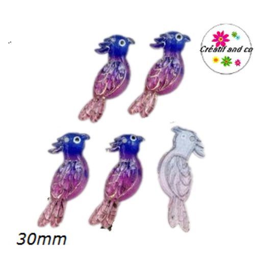 Breloque perroquet bleu roi/mauve/fuschia 30mm