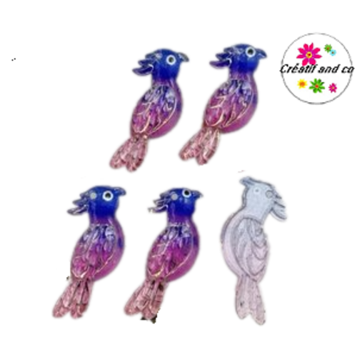 Breloque perroquet bleu roi/mauve/fuschia 30mm