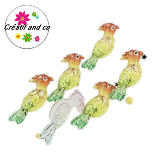 Breloque perroquet orange/jaune/vert  30mm