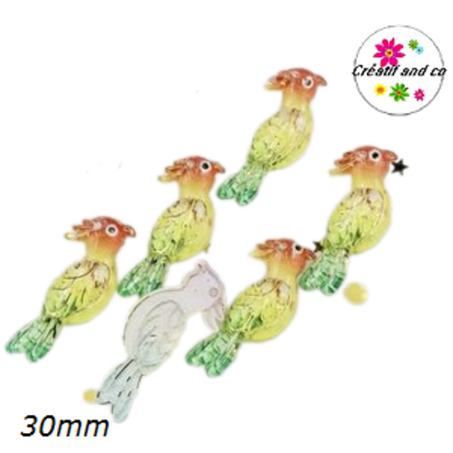 Breloque perroquet orange/jaune/vert  30mm