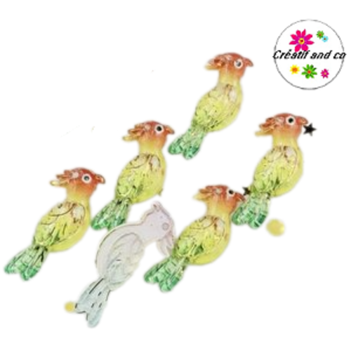 Breloque perroquet orange/jaune/vert  30mm