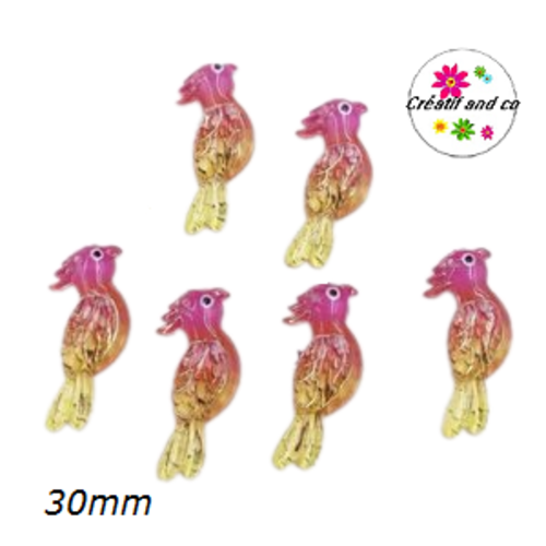 Breloque perroquet fuschia/rose/jaune 30mm