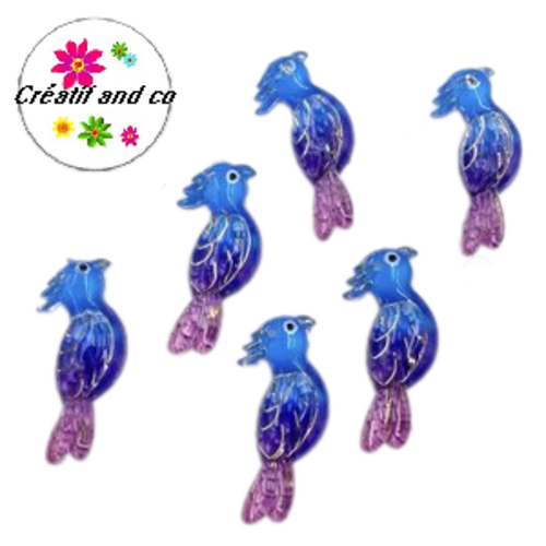 Breloque perroquet bleu/mauve/fuschia 30mm