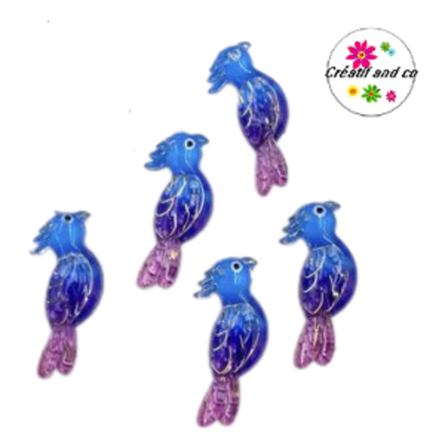 Breloque perroquet bleu/mauve/fuschia 30mm
