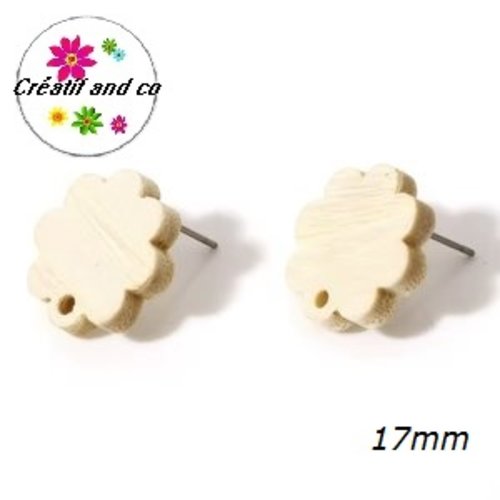 Puce oreille géométrique bois naturel 17mm
