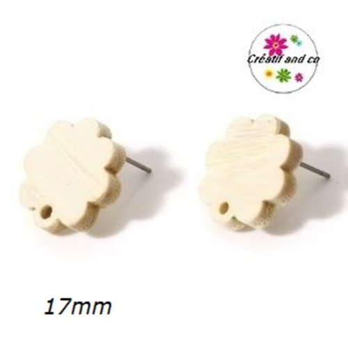 Puce oreille fleur bois naturel 17mm