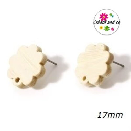 Puce oreille fleur bois naturel 17mm