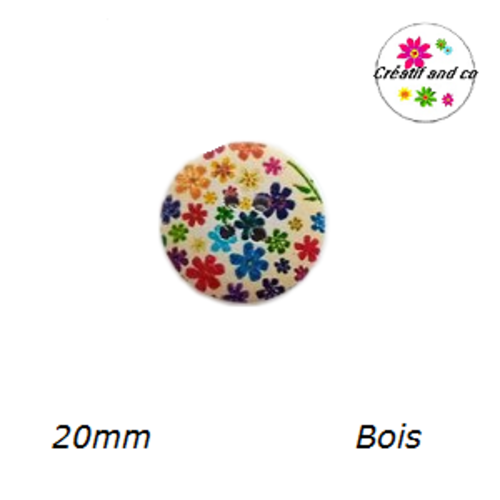 Bouton fleuri bois vernis 20mm