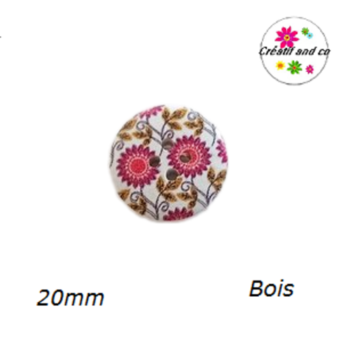 Bouton fleuri bois vernis 20mm
