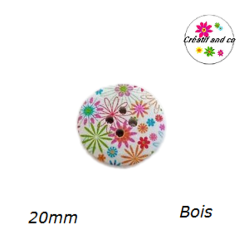 Bouton fleuri bois vernis 20mm
