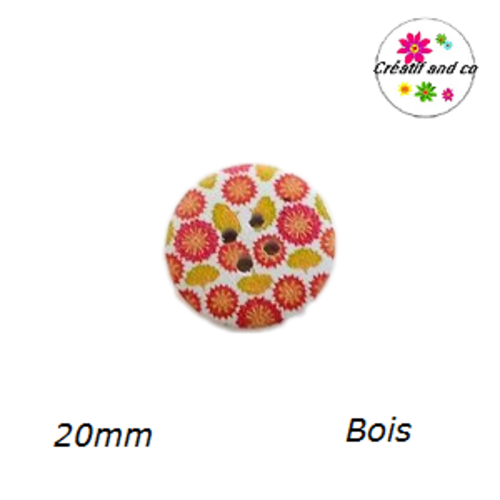 Bouton fleuri bois vernis 20mm