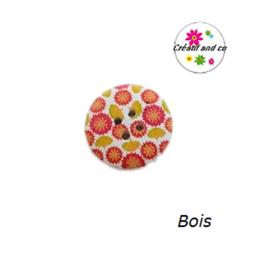 Bouton en bois vernis fleuri 20mm
