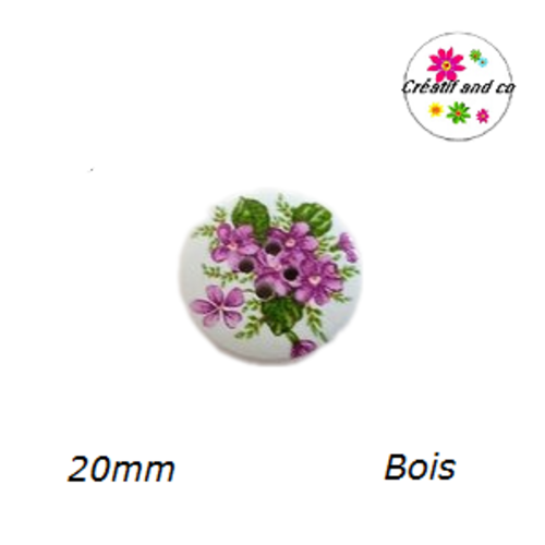 Bouton fleuri bois vernis 20mm