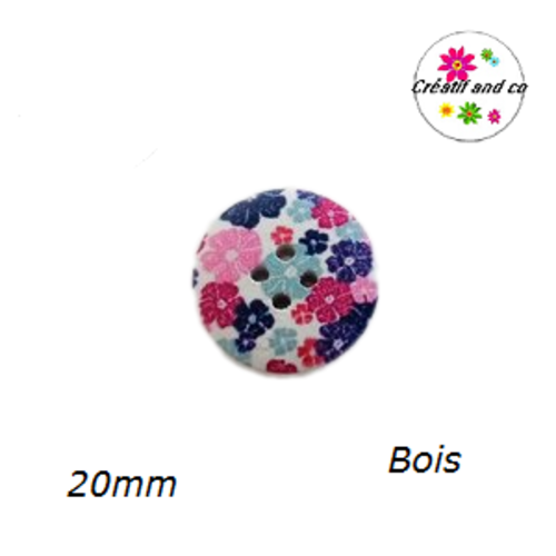 Bouton fleuri bois vernis 20mm