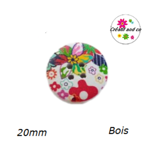 Bouton fleuri bois vernis 20mm