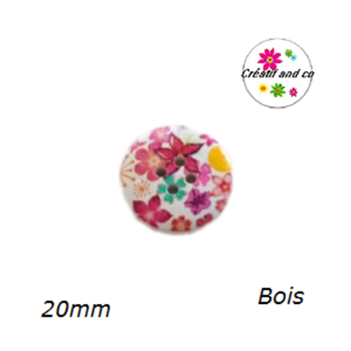 Bouton fleuri bois vernis 20mm