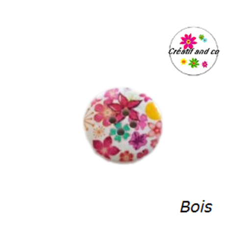 Bouton en bois vernis fleuri 20mm