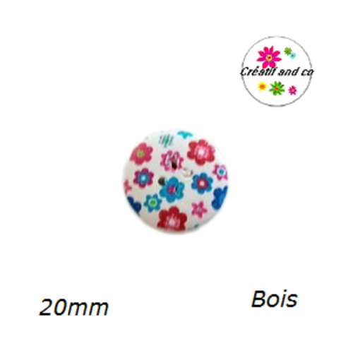 Bouton fleuri bois vernis 20mm