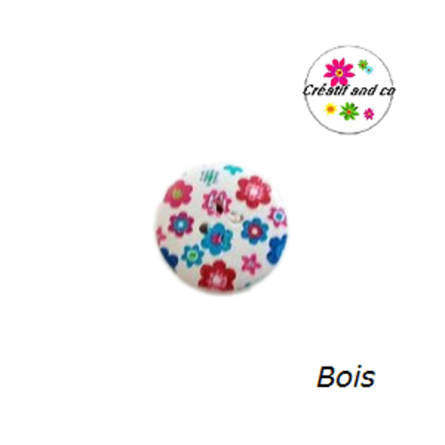 Bouton en bois vernis fleuri 20mm