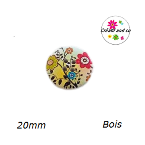 Bouton fleuri bois vernis 20mm