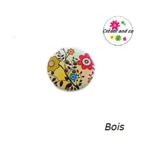 Bouton en bois vernis fleuri 20mm