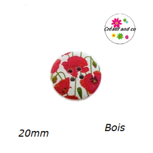 Bouton fleuri bois vernis 20mm