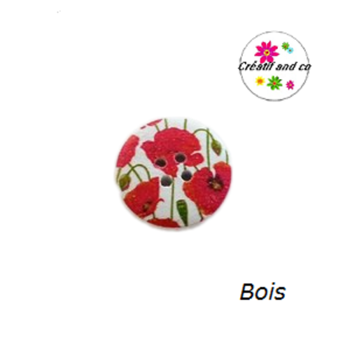 Bouton en bois vernis fleuri 20mm