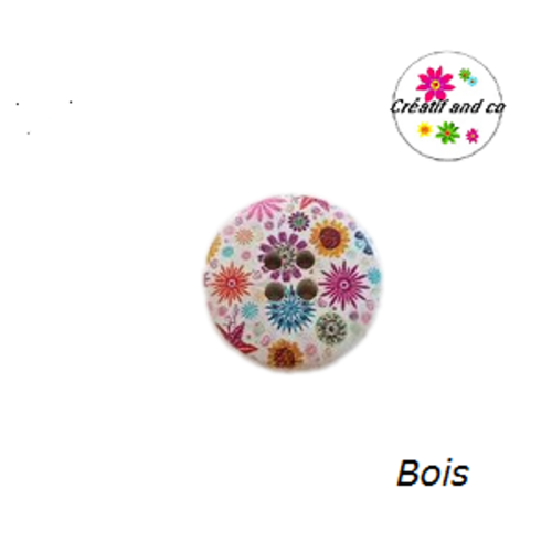 Bouton en bois vernis fleuri 20mm