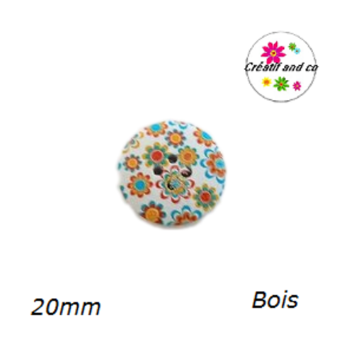 Bouton fleuri bois vernis 20mm