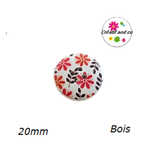 Bouton fleuri bois vernis 20mm