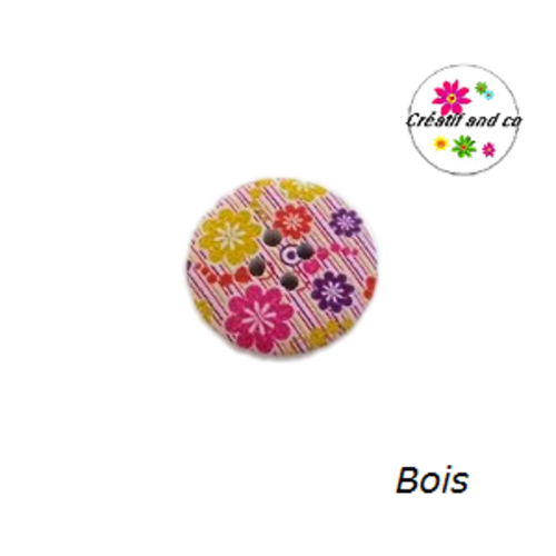 Bouton en bois vernis fleuri 20mm