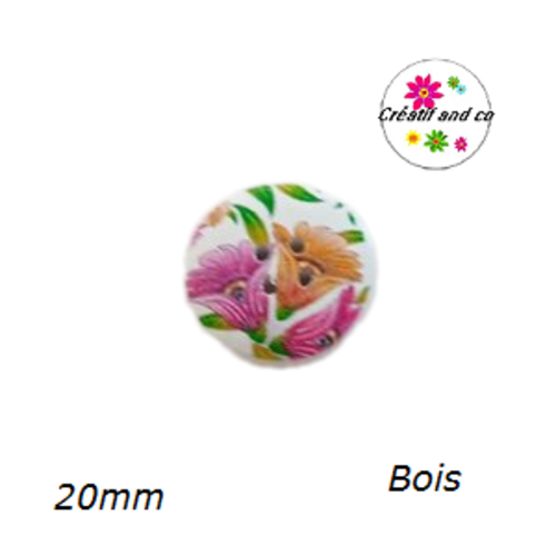 Bouton fleuri bois vernis  20mm