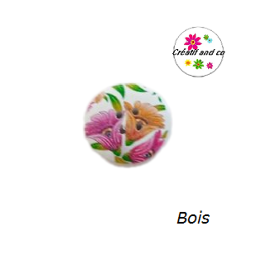 Bouton en bois vernis fleuri 20mm