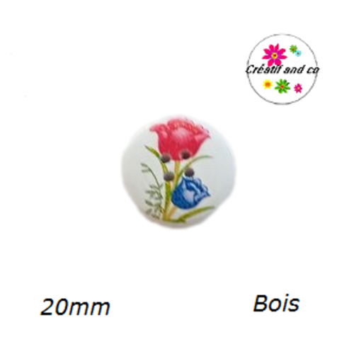 Bouton fleuri bois vernis 20mm