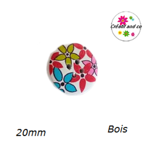 Bouton fleuri bois vernis 20mm